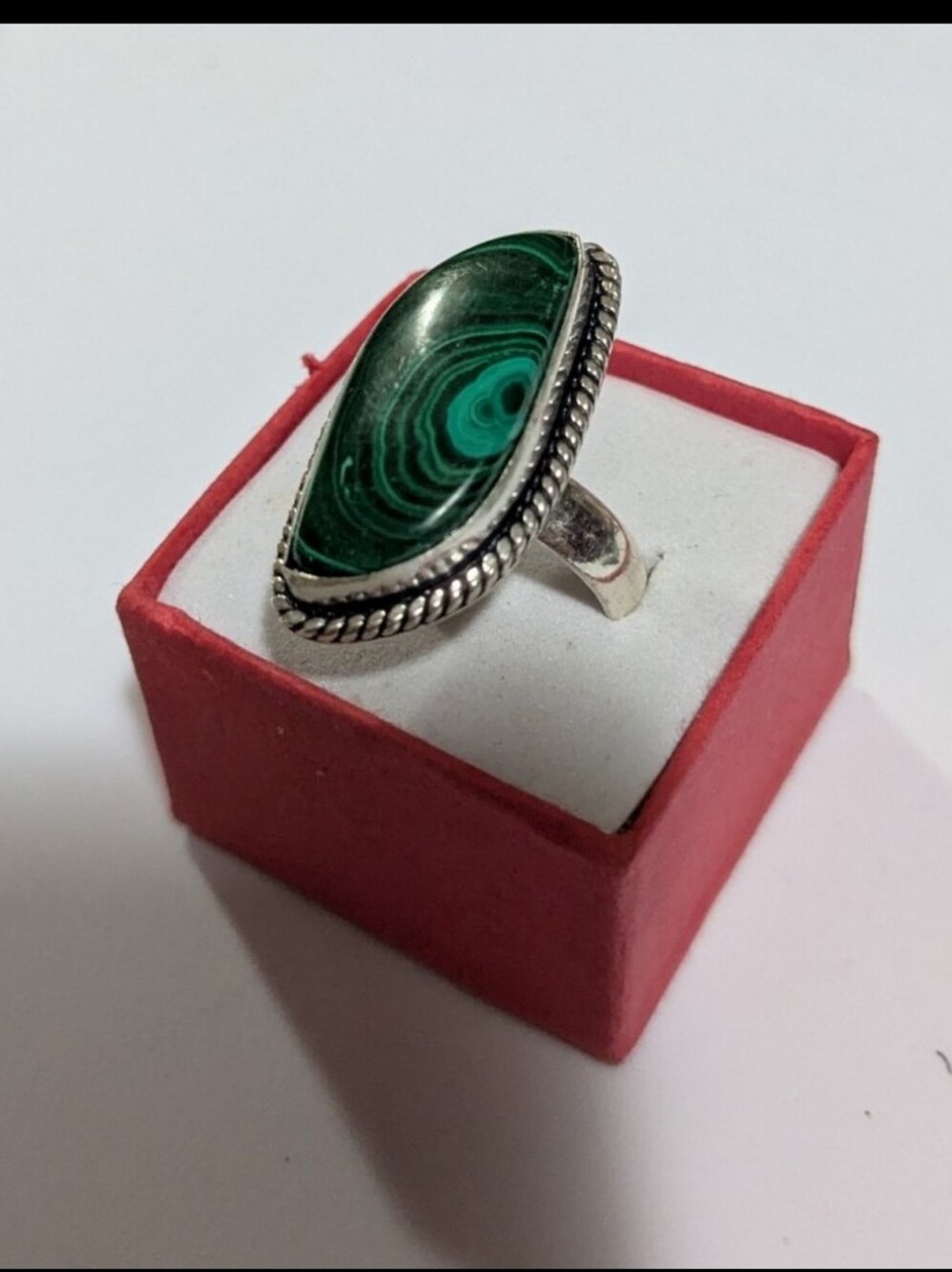 Handcrafted Malachite Flame-Cut Ring (8.25)